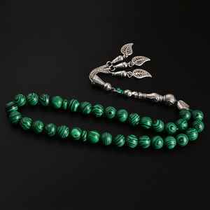 YS322 Collana Rosario Islamico con 33 Perle di Preghiera in Malachite da 8mm Allah Mohammed - Product Image 4