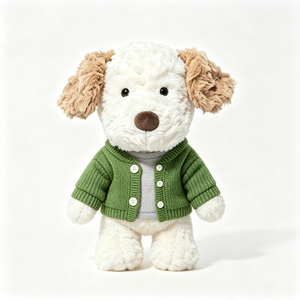 Adorable Peluche de Perro <span class=keywords><strong>Caniche</strong></span> con Pelo Rizado y Suave, <span class=keywords><strong>Abrigo</strong></span> Tejido Verde Vintage con Camiseta Interior Gris, Lindo Juguete de Peluche de Perro - Product Image 1