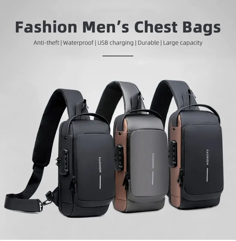 حقيبة صدر مضادة للماء مزودة بمنفذ USB حقيبة كروس بيد للرجال حقيبة كروس بيد للرجال