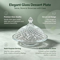 Assiette à gâteau en verre transparent en gros avec couvercle en forme de dôme à motif diamant, plat de service pour desserts, fruits, pâtisseries, mariages, fêtes, maison, boulangerie