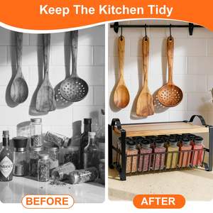 Organisateur d'épices à 3 niveaux avec plateau en bambou, <span class=keywords><strong>support</strong></span> pour <span class=keywords><strong>tablette</strong></span>, 18 bocaux à épices et ensemble d'entonnoirs pour <span class=keywords><strong>armoire</strong></span> de cuisine, comptoir - Product Image 6