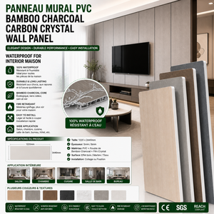 Panneaux muraux en bambou, bois, cristal de carbone, panneau mural en PVC de 8 mm, imperméable pour la décoration intérieure - Product Image 1