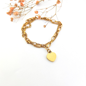 Pulsera De Oro De 14k con forma De corazón para mujer, Cadena De Acero Inoxidable, brazaletes con forma De corazón - Product Image 1