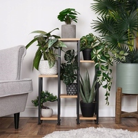 Support à plantes sur pied en fer et bois, style échelle, 6 niveaux, durable, thermolaqué, avec pieds réglables pour jardin et intérieur