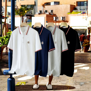 Camisa de Verano para Hombre, Estilo Hip Hop Europeo Americano, 100% Algodón, Secado Rápido, Transpirable, con Rayas, Cuello Solapa, Manga Corta, Casual, para Negocios - Product Image 2