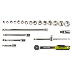 Pasano <b>Socket</b> Set 19 Pc Metric Chrome Vanadium Steel <b>Ratchet</b> Tools Auto Repair - Product Image 2
