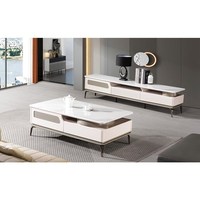 Moderne populaire haute brillance marbre laqué simple blanc salon support de télévision en bois meuble de télévision ensemble de tables basses