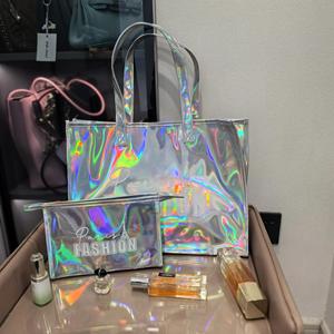 Sac à main pour femme en PVC laser, grande capacité, sac fourre-tout holographique en PVC, sac cadeau, logo en relief, sac de voyage, sac de plage pour l'extérieur - Product Image 2