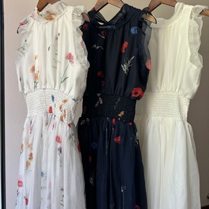 夏季别致清新印花蝴蝶结蕾丝立领无袖褶边甜美女装 - Product Image 3