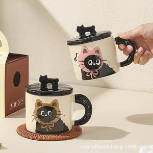แก้วเซรามิคลายแมวน่ารักพร้อมฝาปิด 360 มล. ทนความร้อน แก้วกาแฟสำหรับสำนักงาน ใช้ในบ้าน ของขวัญสำหรับมื้อเช้า ฤดูใบไม้ผลิ 2024 - Product Image 5