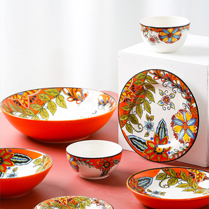 Assiette profonde en céramique de Style européen, vaisselle en céramique d'<span class=keywords><strong>automne</strong></span> de 90 plats, bol de riz et à nouilles ménagère - Product Image 1