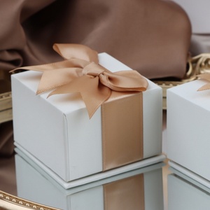 Custom Logo French <b>Champagne</b> Gold Paper Lid & Base Jewelry Storage <b>Box</b> with Bowknot - Product Image 4