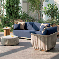 Canapé de jardin en rotin PE personnalisé de style nordique avec structure en aluminium, canapés de patio en corde pour villa et hôtel, mobilier d'extérieur durable, résistant à l'eau et de loisirs