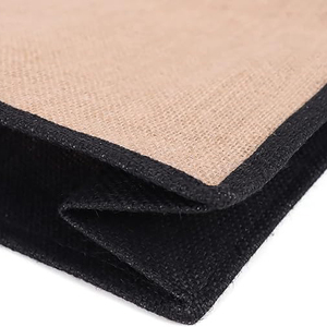 Sac fourre-tout personnalisé en lin et jute noir et jaune patchwork pour promotion commerciale, voyages, vacances et cadeaux - Product Image 3