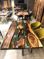 Table de salle à manger en bois massif sur mesure, vente en gros d'usine, table de salle à manger de style rivière, plateau de table en résine époxy, table basse