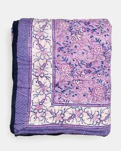 Hand Block Printed Purple Cotton <b>Quilt</b> Reversible Jaipuri Razai King Size Comforter Indian <b>Bedding</b> - Product Image 1