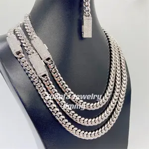 8mm Iced Out VVS Moissanite Diamond Clasp Thick Miami Cuban Moissanite Purity 925 Silver Cuban Necklace