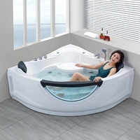 Baignoire Balnéo d'Angle Moderne en Acrylique pour 2 Personnes avec Fenêtre en Verre, Autoportante, 16 Jets – Idéale Appartement, Hôtel, Villa
