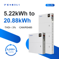 Équipement de stockage d'énergie hybride basse tension, modulaire et empilable, 51,2 V, 5,22-20,88 kWh, batterie LiFePO4 102 Ah