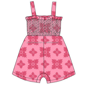 Tutina Corta Senza Maniche per Bambine con Stampa Floreale Hawaiana e Volant, Vendita Calda - Product Image 2