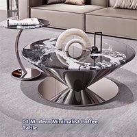 Ensemble de table basse flottante moderne et simple de luxe pour petits appartements à usage domestique avec motif circulaire en marbre