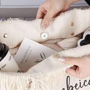 Custom Name <b>Bags</b>, Bridesmaid Gift <b>Bag</b> With Fringe, Large Canvas Beach Tote for Women - Product Image 2