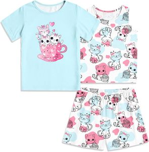 Pijamas de 3 piezas para niñas, estampado personalizado, nuevo diseño, ropa de dormir de verano, lindas camisas con tinte de corbata y pantalones cortos, pijamas para bebés y niñas - Product Image 4