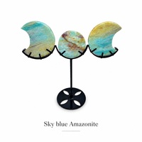 Ornement sculpté triple lune et soleil en cristal naturel, support de phases lunaires, décoration d'intérieur sorcellerie, cadeau artisanal, vente en gros