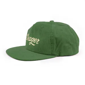 Custom 5 Panel Embroidery Logo Corduroy Hat Unstructured Snapback Cap