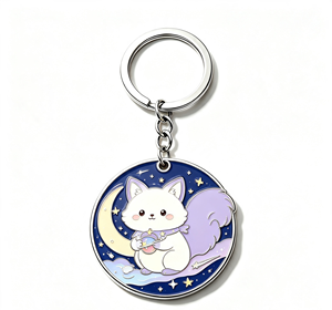 Cute Cat Enamel Metal Key Chain Round <b>Keyring</b> Silver Tone Pendant Bag <b>Charm</b> Gift - Product Image 3