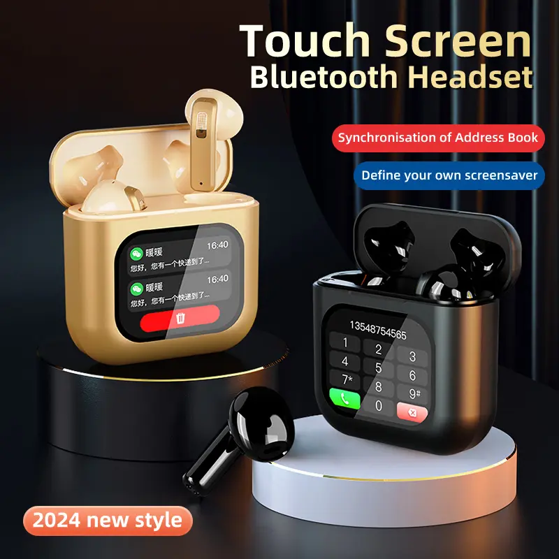 Nieuw Aangekomen Lcd Kleur Touchscreen K1 Draadloze Oordopjes Actieve Ruisonderdrukking Tws Oortelefoon Bt Headset