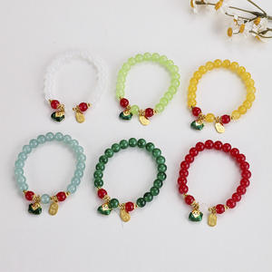 Bracelet populaire pour femme, orné de perles, de cristaux artificiels et de strass, 8 mm, motif cacahuète dorée Pixiu, pour le festival du Zongzi - Product Image 5