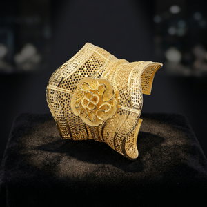 สร้อยข้อมือทองเหลือง Kada ดีไซน์ลายดอกไม้แบบเปิดใช้งานได้สร้อยข้อมือทองเหลืองชุบทอง14K 18K 24K - Product Image 4