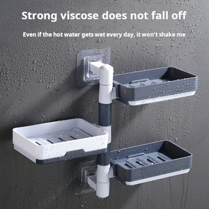 Shower Stand gantungan dinding kamar mandi serba-serbi Organizer plastik tempat spons baki sabun kotak PP rak berputar - Product Image 5