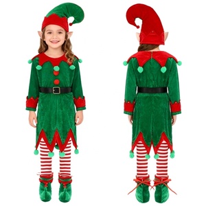 Ensembles de costumes d'elfes de Noël unisexes pour enfants de 3 à 18 ans, filles et garçons, avec chapeau et collants à manches longues, pour fêtes de fin d'année, séances photo et spectacles sur scène - Product Image 1