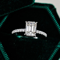 Vente en gros de bijoux fins en argent sterling 925, bague en moissanite taille émeraude VVS D 1ct/2ct/3ct, mariage pour femmes, rhodié, fêtes