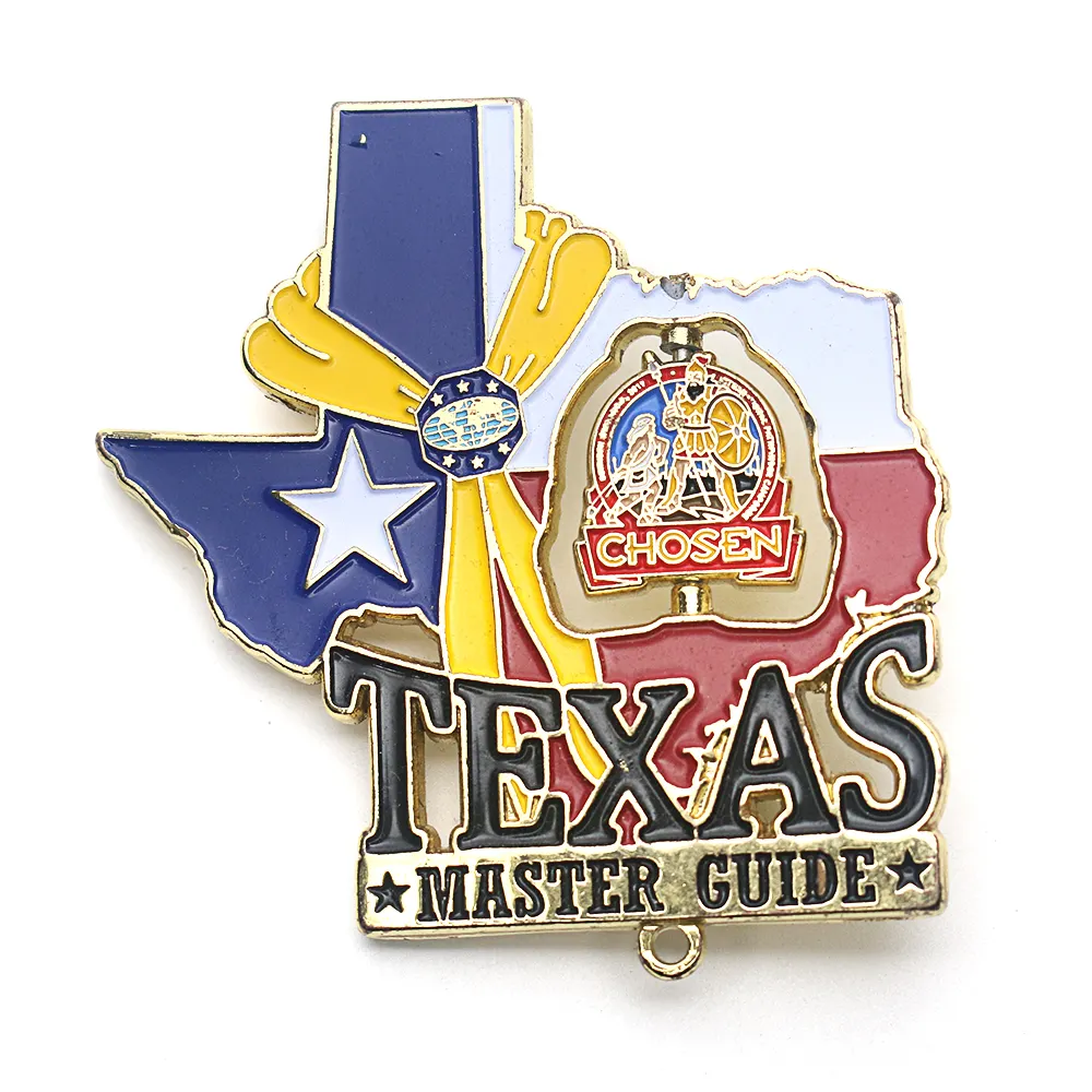 Badge de revers en émail personnalisé avec carte de pays du Texas