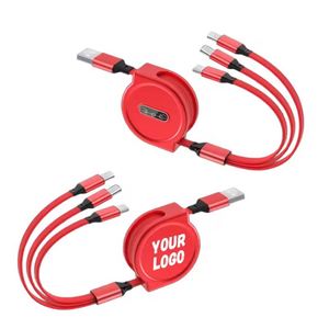 Câble de données USB rétractable 3-en-1 à charge rapide 12W 3A pour téléphones mobiles Type C – Cadeau promotionnel - Product Image 1