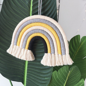 Casa decoración nórdica de algodón de punto bohemio pared tejido tapiz Macrame arco iris - Product Image 5
