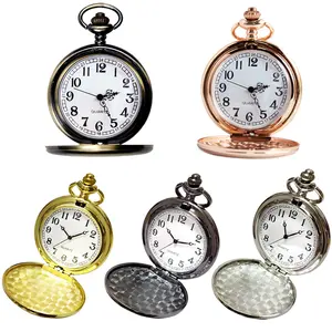 High Quality Custom Logo Black Silver Gold Color Vintage Stainless Steel Quartz Pocket Watch For Gift