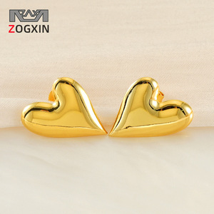 Zogxin Heart Shape <b>Stud</b> Earrings 18K <b>Titanium</b> Steel Gold Color Fashion Jewelry Gift For Women - Product Image 1