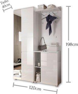 Muebles de entrada modernos, juego de armario de pasillo blanco de alto brillo con armario de zapatos con espejo y panel de <span class=keywords><strong>perchero</strong></span> - Product Image 3