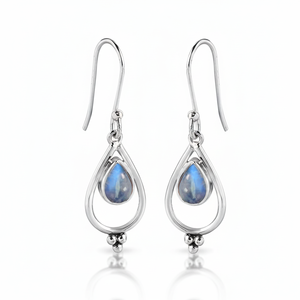 Pendientes colgantes de piedra lunar para mujer, joyería de piedras preciosas de plata esterlina, pendientes de gota minimalistas, piedra natal de Junio hecha a mano - Product Image 1
