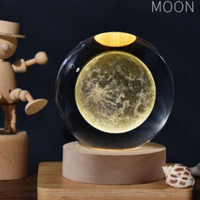 Boule de cristal du système solaire galactique 3D avec base en bois, lumière unique de boule de cristal ambiante à LED, cadeau pour enfants