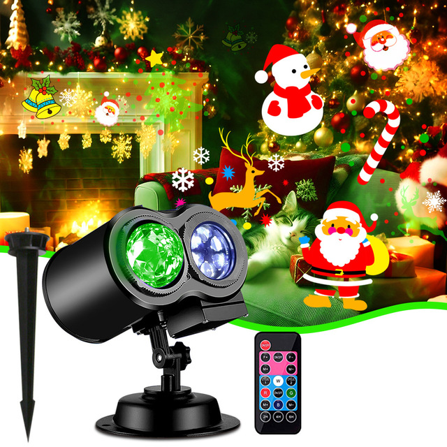 High Brightness Christmas Water Pattern Projector Double Tube Water Xmas Image Projection Lamp Outdoor Waterproof IP44