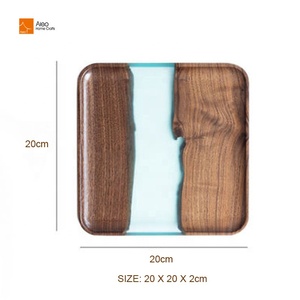 Bandeja de Servicio de Madera de Olivo Maciza con Resina Azul, Antideslizante, Cuadrada o Redonda, Personalizada para Cocina, Hogar o Restaurante, para Té, Café o Aperitivos - Product Image 6