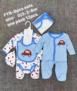 Groothandel Babyset 8-delig: Romper met lange mouwen + Top + Broek + Slabbetje + Muts + Handschoentjes 12 stuks/verpakking - Product Image 4