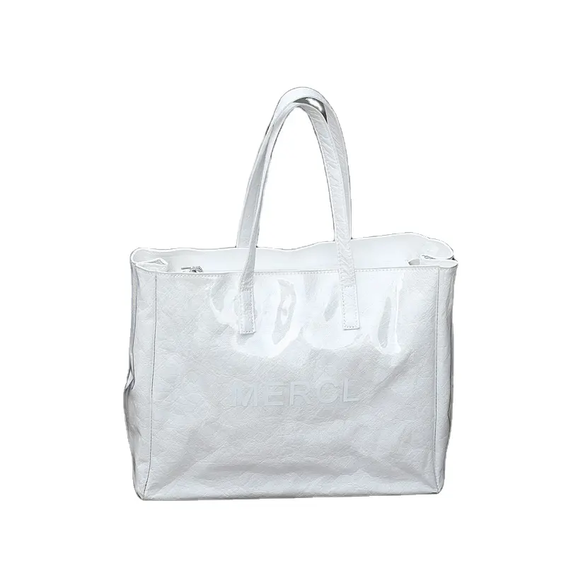 2024 popular tote bag standard size silk printing transparent pvc tote shopping bag 1