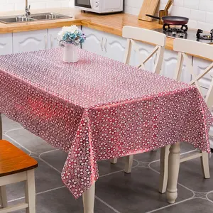 Sıcak satış ev dekorasyon işlemeli 1.37*20m kırmızı çiçek masa örtüsü pvc dantel plastik masa örtüsü