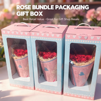 Boîte cadeau en papier recyclable imprimée sur mesure avec poignée et fenêtre transparente en PVC pour l'emballage de bouquets de roses